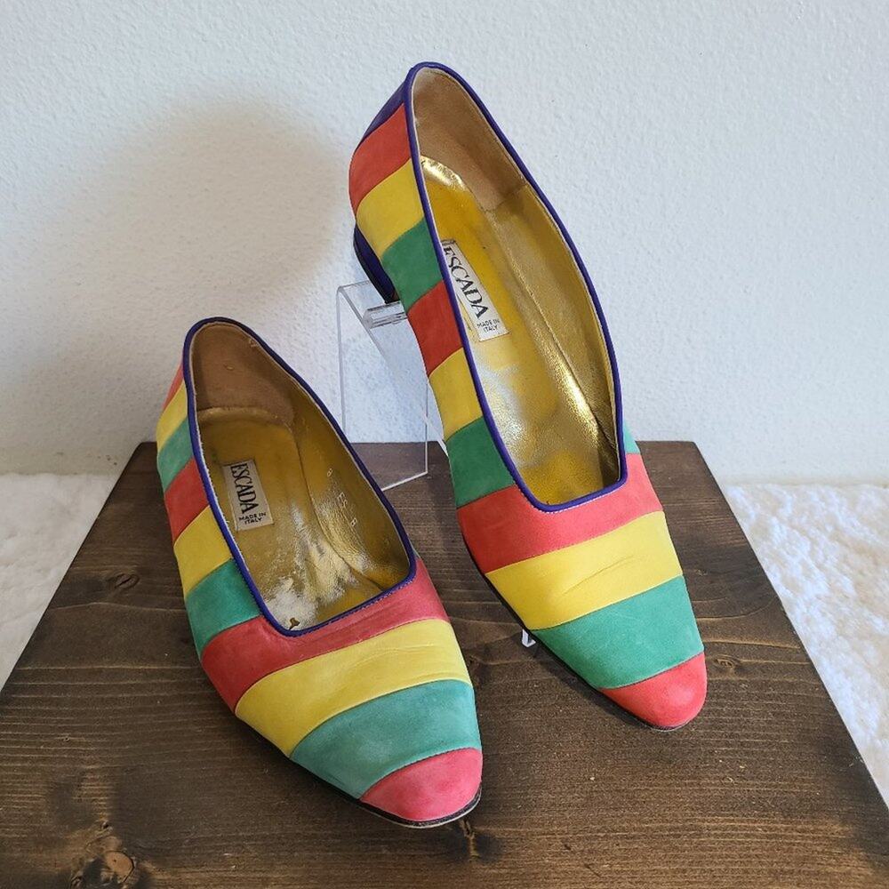 Escada Vintage Rainbow Stripe Pointed Toe Flats 8